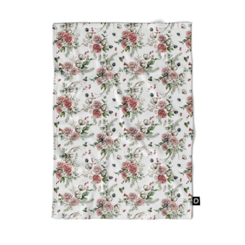 Koc pluszowy dla dzieci PRETTY FLOWERS wzór D51 | pastelowe róże i bawełna