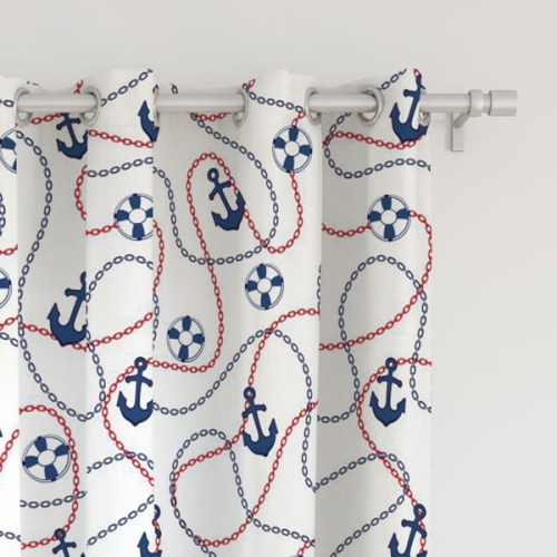 Zasłona MARINE  wzór M09 | kotwice, łańcuchy, koła ratunkowe