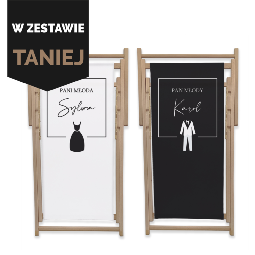 Zestaw dwóch leżaków na ślub | Pani młoda i Pan młody + imiona