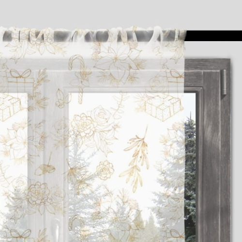 Firana świąteczna WINTER wzór BN37 | złote świąteczne szkice