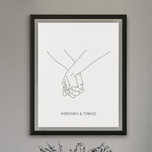 Plakat  dla zakochanych | splecione ręce + imiona
