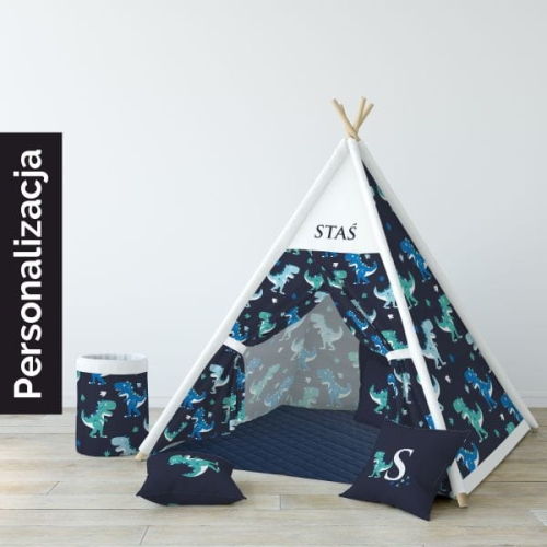 Namiot TIPI dla dzieci  | wzór D42 niebieskie dinozaury