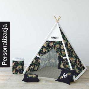 Namiot TIPI dla dzieci WILD SAFARI wzór D104 | gepard na granatowym tle