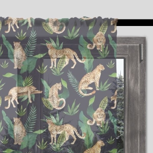 Firana dla dzieci WILD SAFARI wzór D104 | gepard na granatowym tle