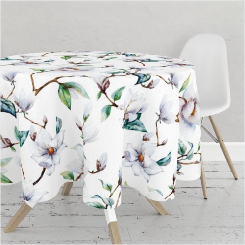 Obrus okrągły SPRING wzór SP15 | biała magnolia