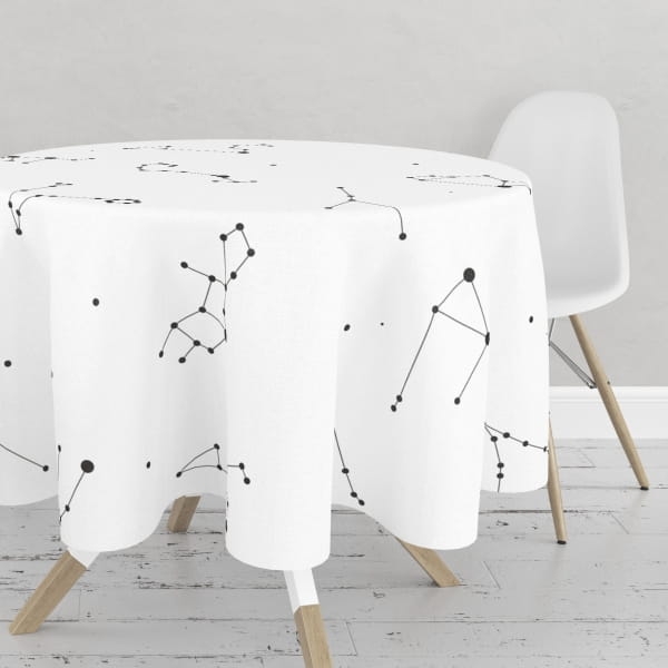 Obrus okrągły GALAXY wzór Z01 | zodiak na białym tle