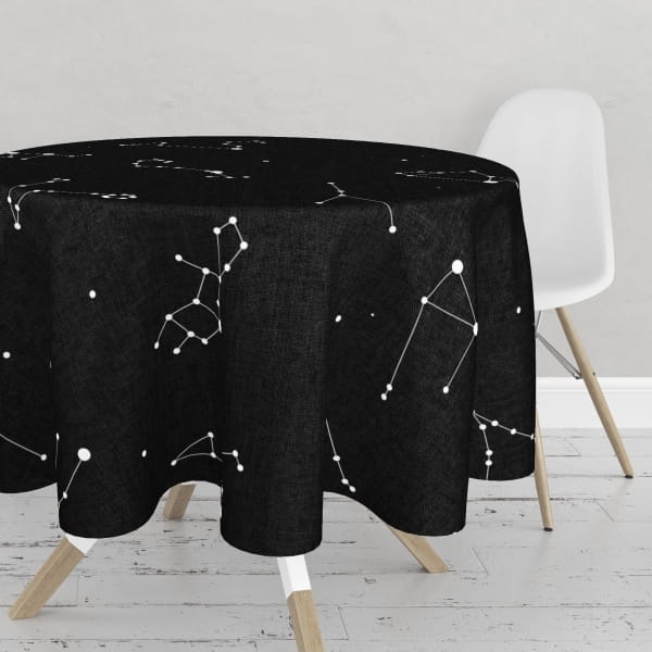 Obrus okrągły GALAXY wzór Z02 | zodiak na czarnym tle