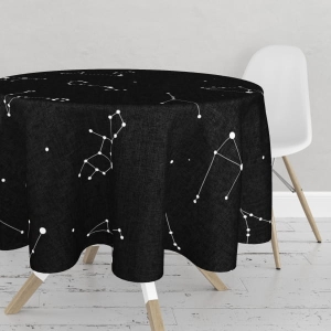 Obrus okrągły GALAXY wzór Z02 | zodiak na czarnym tle