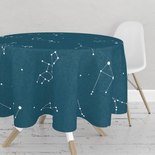 Obrus okrągły GALAXY wzór Z03 | zodiak na granatowym tle