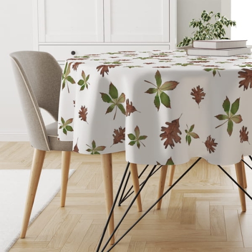 Obrus okrągły AUTUMN wzór AT33 | dębowe i kasztanowe liście