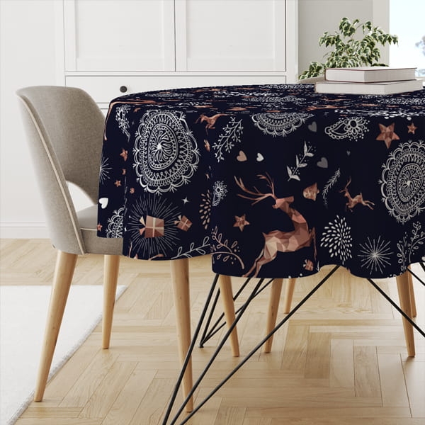 Obrus okrągły WINTER wzór BN18 | świąteczne ornamenty