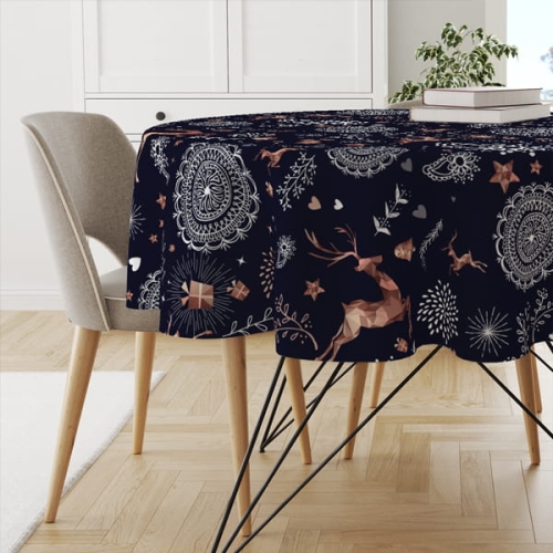 Obrus okrągły WINTER wzór BN18 | świąteczne ornamenty