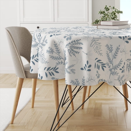 Obrus okrągły WINTER wzór BN60 | Niebieskie zimowe gałązki