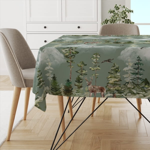 Obrus WINTER wzór BN50 | Leśny pejzaż na zielonym tle