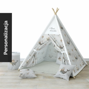 Namiot TIPI dla dzieci OCEAN DREAM wzór D124 | wieloryby i płaszczki