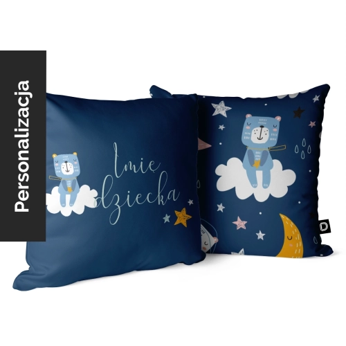 Poduszka dla dzieci SWEET DREAMS wzór D36 z imieniem | kochane misie na niebieskim tle