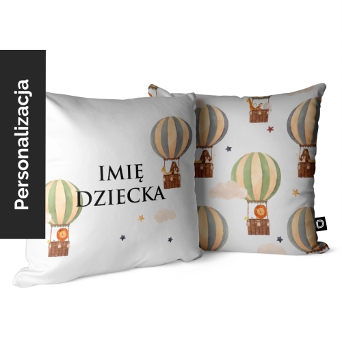 Poduszka dla dzieci UNIQUE JOURNEY wzór D48 z imieniem | balonowa podróż