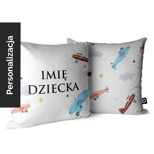 Poduszka dla dzieci UNIQUE JOURNEY wzór D72 z imieniem | samoloty i chmury