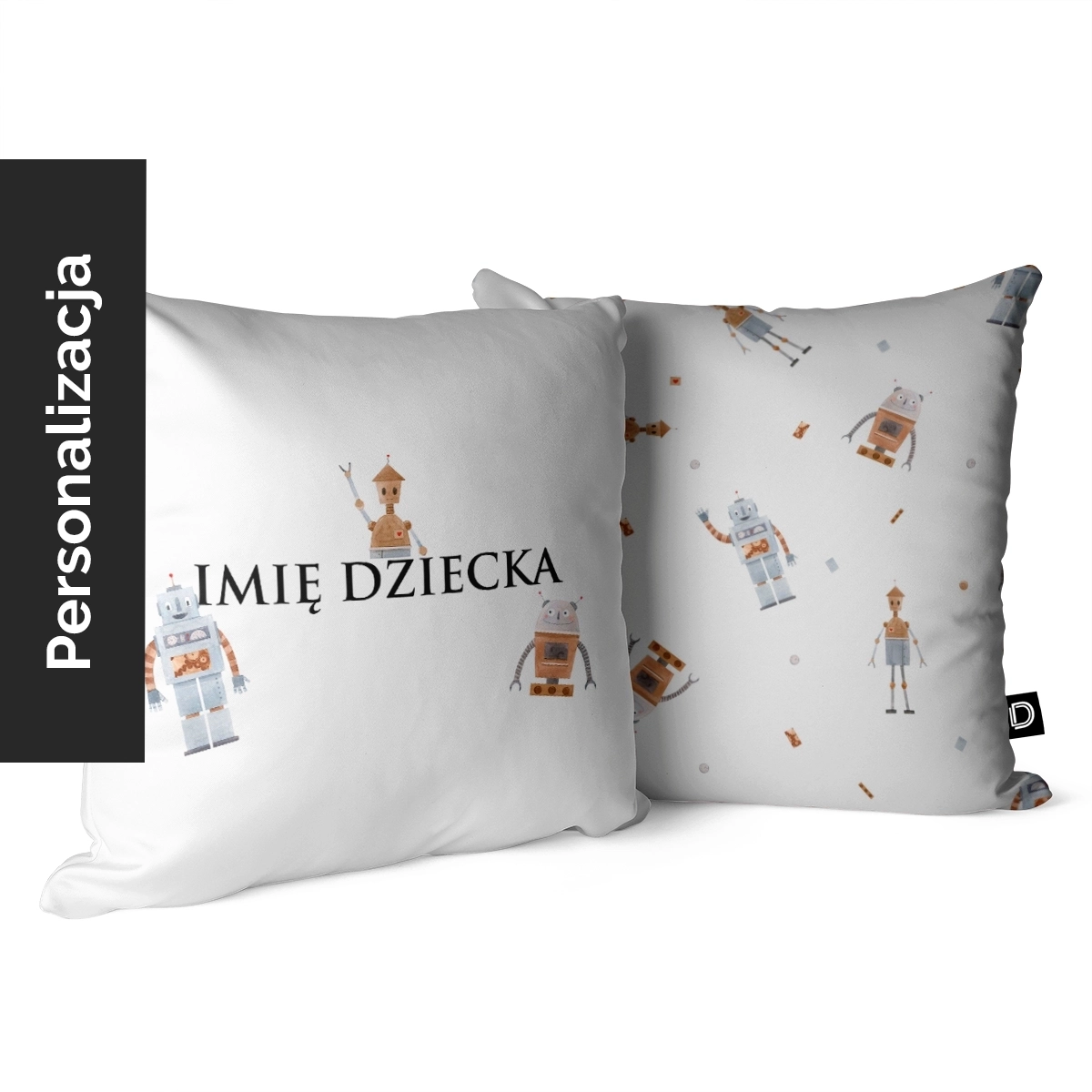 Poduszka dla dzieci UNIQUE JOURNEY wzór D75 z imieniem | roboty