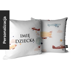 Poduszka dla dzieci UNIQUE JOURNEY wzór D78 z imieniem | sterowce i samoloty
