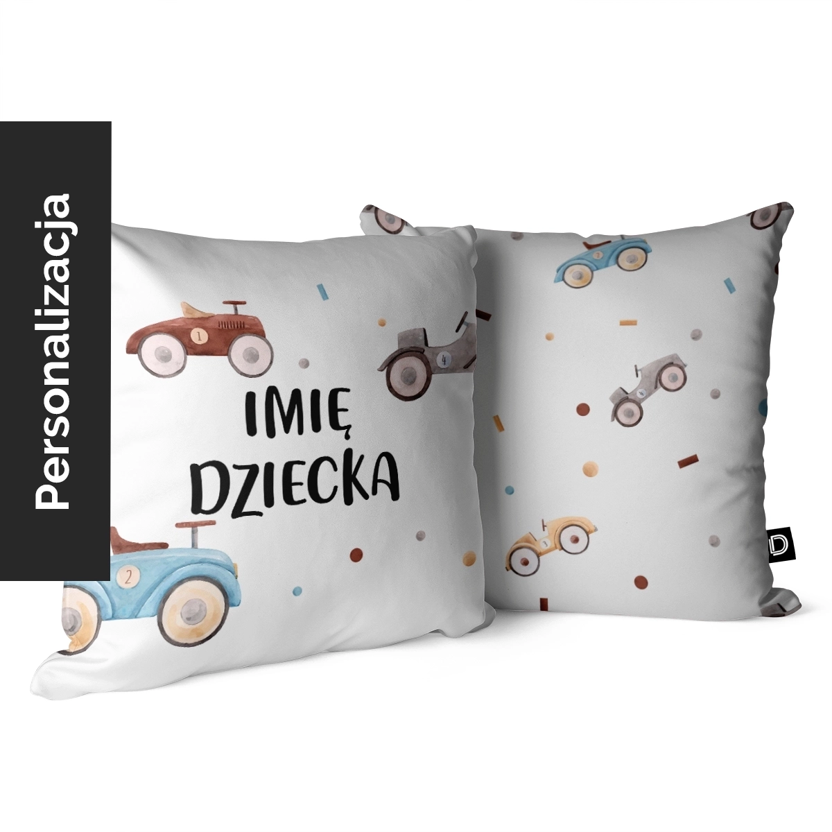 Poduszka dla dzieci UNIQUE JOURNEY wzór D81 z imieniem | samochody retro