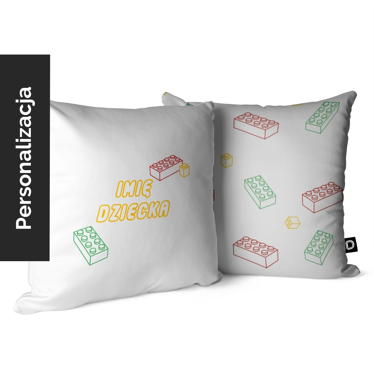 Poduszka dla dzieci FUNNY BRICKS wzór D96 z imieniem | kolorowe klocki