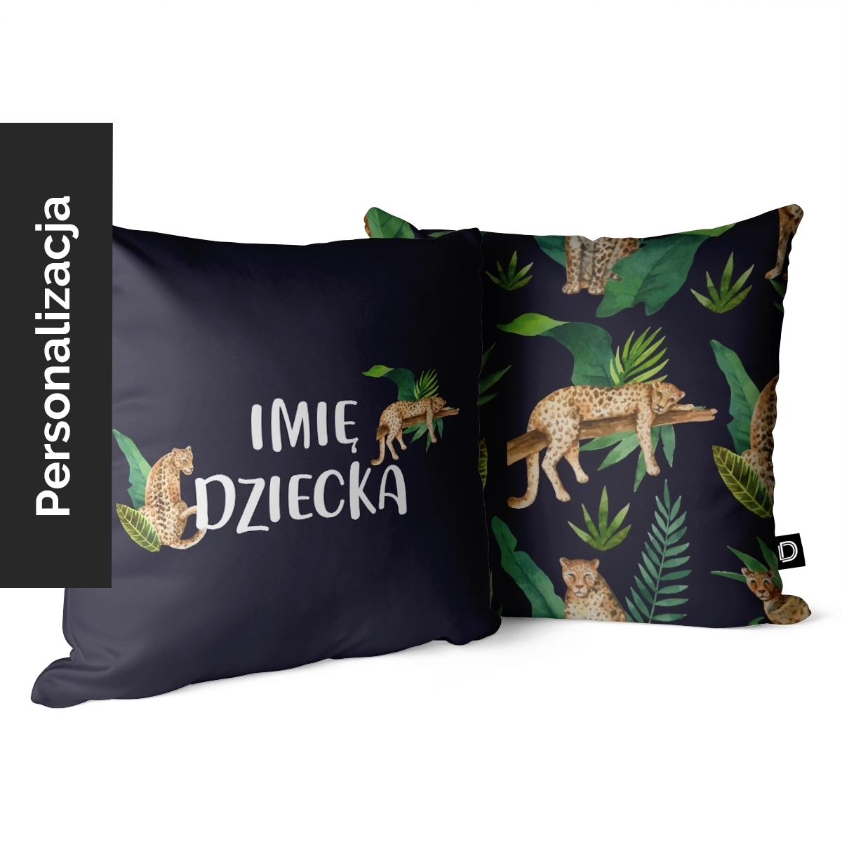 Poduszka dla dzieci WILD SAFARI wzór D104 z imieniem | gepard na granatowym tle