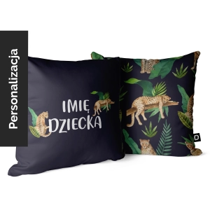 Poduszka dla dzieci WILD SAFARI wzór D104 z imieniem | gepard na granatowym tle