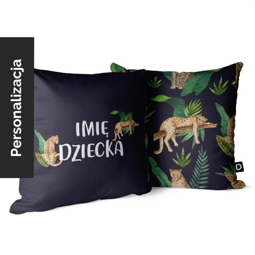 Poduszka dla dzieci WILD SAFARI wzór D104 z imieniem | gepard na granatowym tle