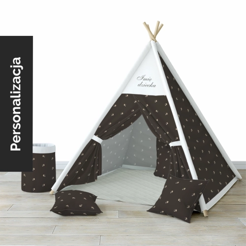 Namiot TIPI z kolekcji PRETTY FLOWERS wzór D131 | beżowe kwiatki na ciemnym tle