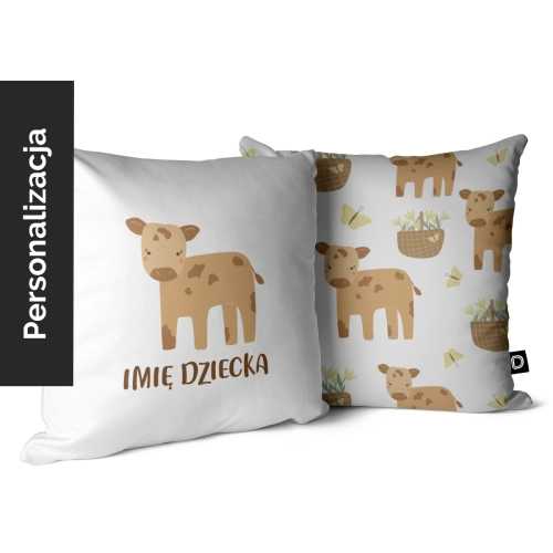 Poduszka dla dzieci LOVELY FARM wzór D151 z imieniem | krówka