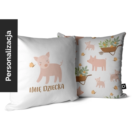 Poduszka dla dzieci LOVELY FARM wzór D153 z imieniem | świnka