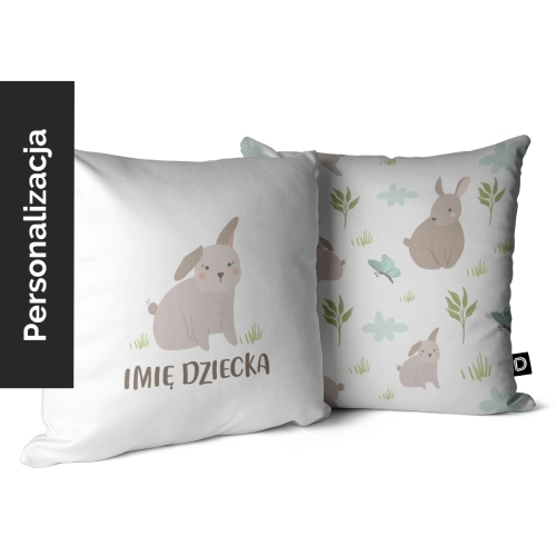 Poduszka dla dzieci LOVELY FARM wzór D154 z imieniem | króliczek z klapniętym uszkiem