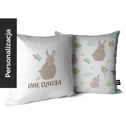 Poduszka dla dzieci LOVELY FARM wzór D154 z imieniem | króliczek z motylkiem