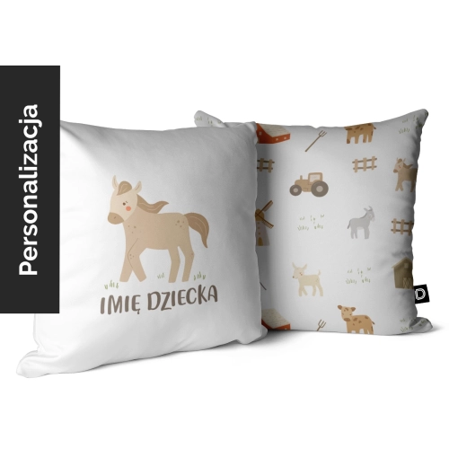 Poduszka dla dzieci LOVELY FARM wzór D156 z imieniem | konik