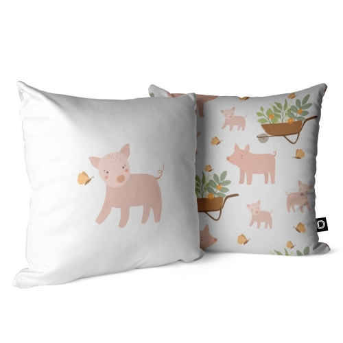 Poduszka dla dzieci LOVELY FARM wzór D153 | świnka z motylkiem