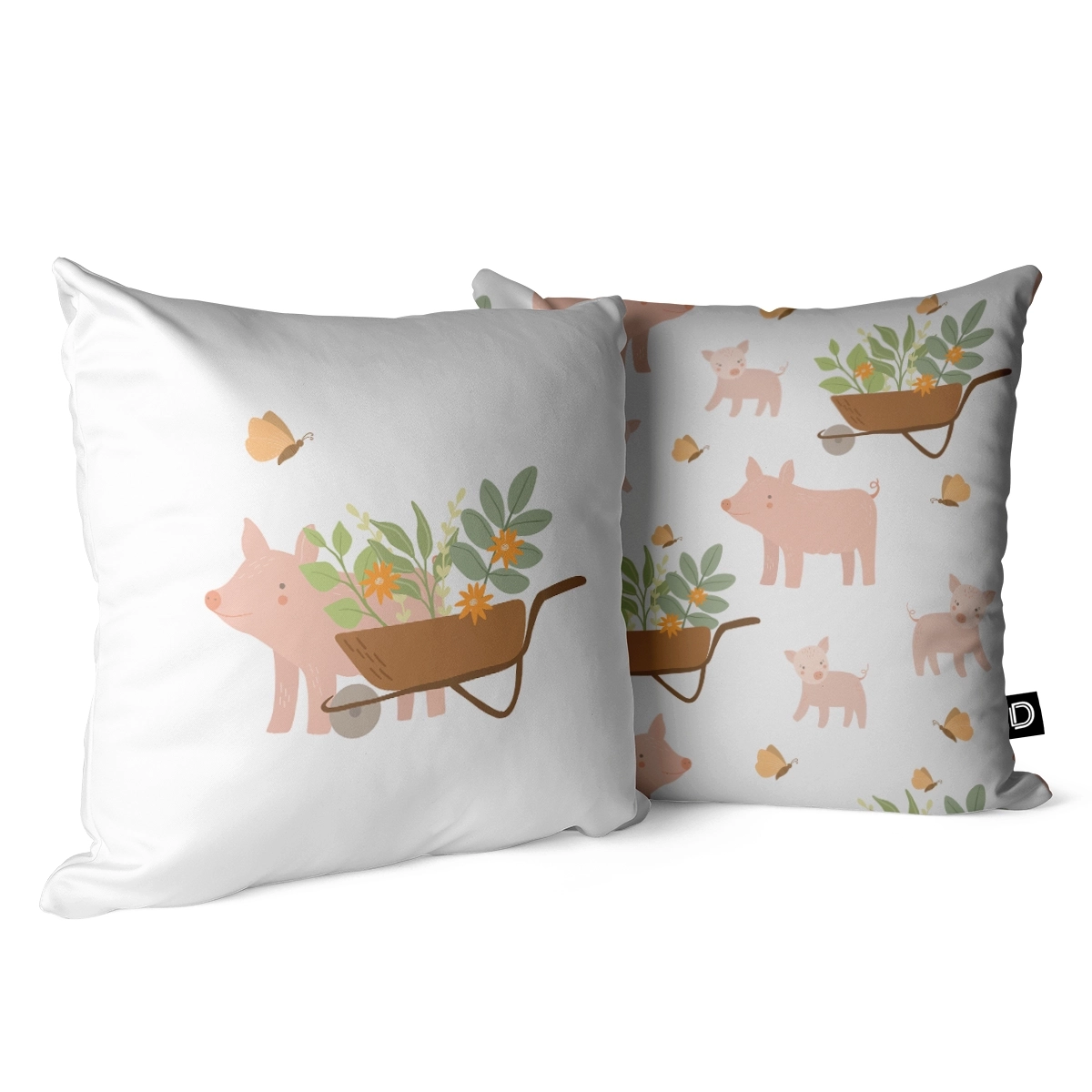 Poduszka dla dzieci LOVELY FARM wzór D153 | świnka z taczką
