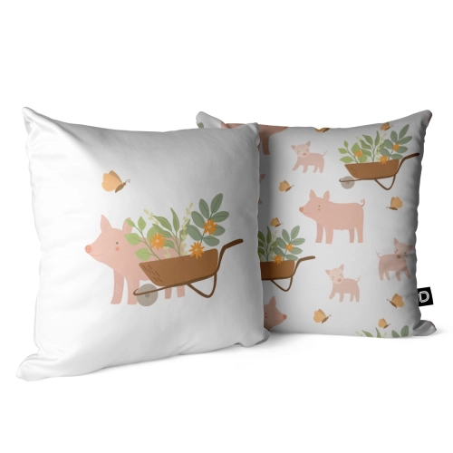 Poduszka dla dzieci LOVELY FARM wzór D153 | świnka z taczką