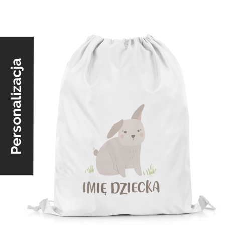 Plecak Worek dla dzieci LOVELY FARM wzór D154 z imieniem | króliczek z klapniętym uszkiem