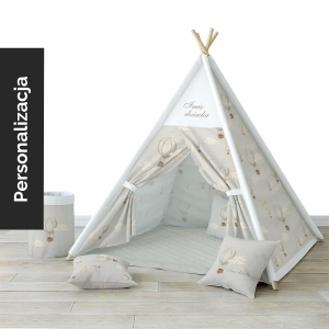 Namiot TIPI dla dzieci OCEAN DREAM wzór D129 | balony w chmurach na beżowym tle