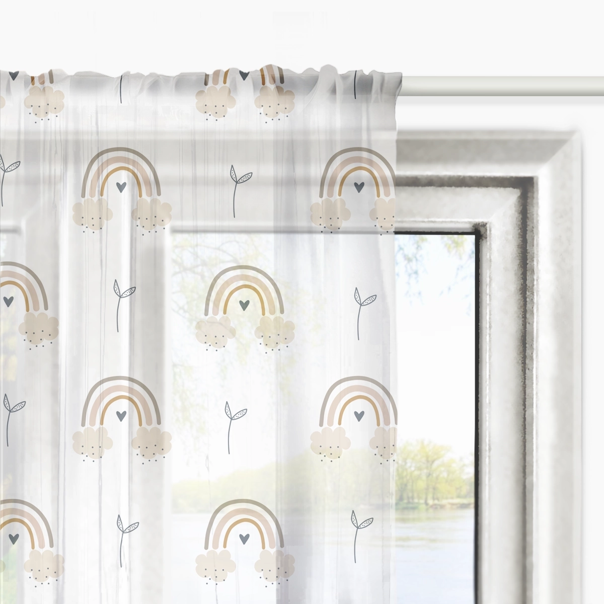 Firana dla dzieci INDIAN BOHO wzór D184 | tęcze i listki