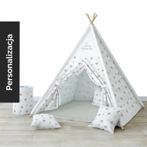 Namiot TIPI dla dzieci FOREST FRIENDS wzór D168 | różowe kwiatuszki