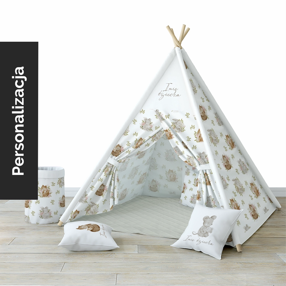 Namiot TIPI dla dzieci FOREST FRIENDS wzór D176 | leśna rodzina