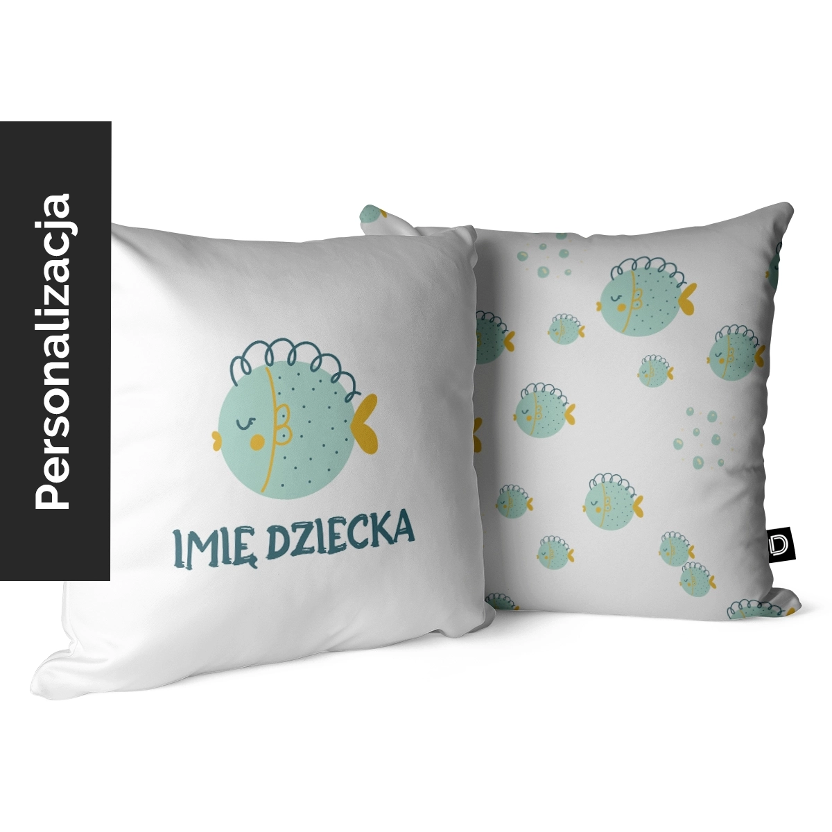 Poduszka dla dzieci OCEAN DREAM wzór D197 z imieniem | błękitna rybka