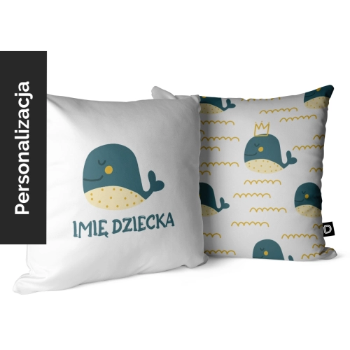 Poduszka dla dzieci OCEAN DREAM wzór D204 z imieniem | urocze wieloryby