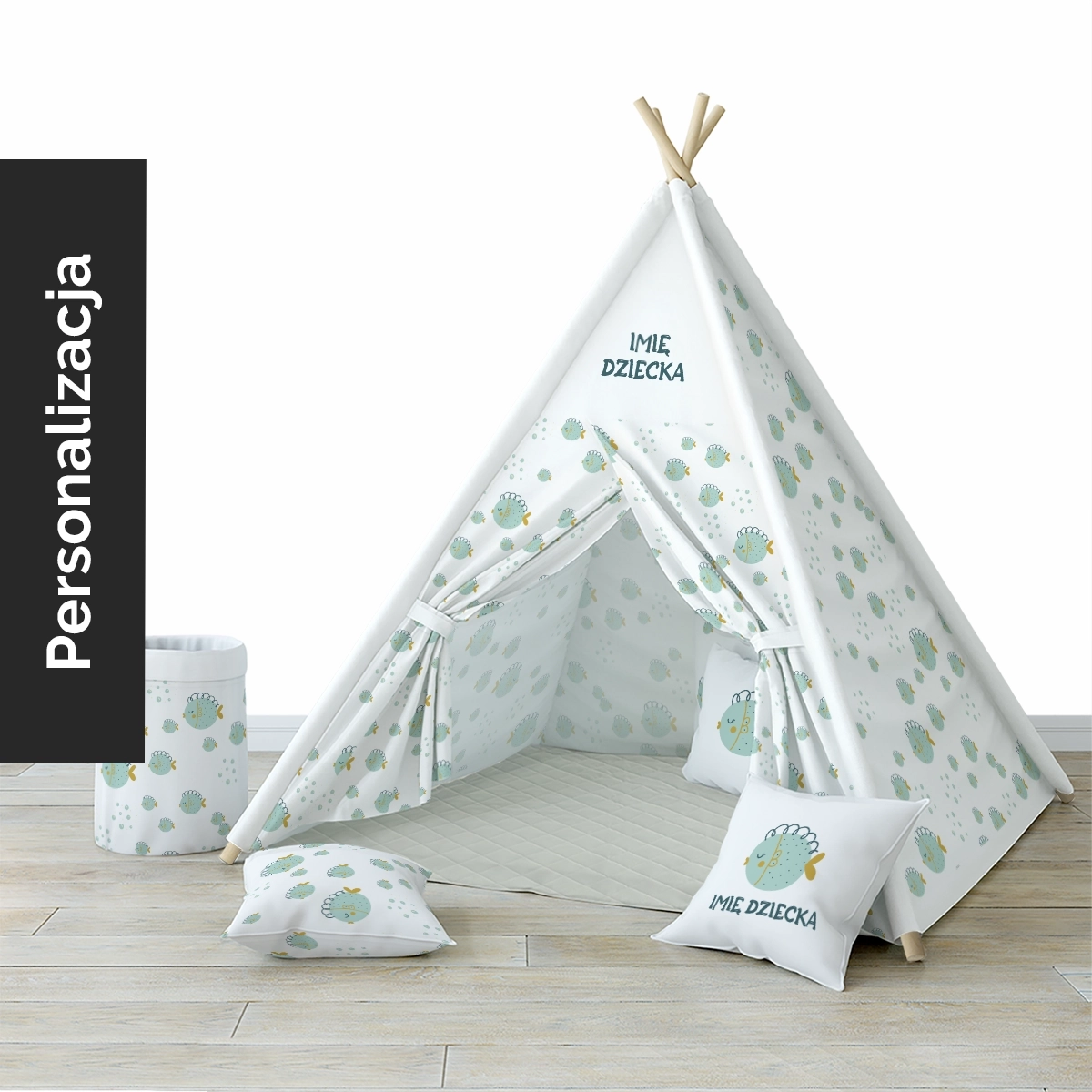 Namiot TIPI dla dzieci OCEAN DREAM wzór D197 | błękitna rybka