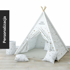 Namiot TIPI dla dzieci MONSTER PARTY wzór D188 | szare i beżowe kropki