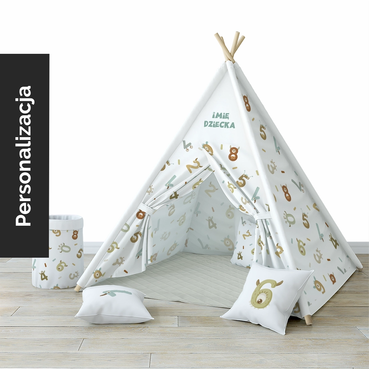 Namiot TIPI dla dzieci MONSTER PARTY wzór D189 | potwornie urocze cyferki