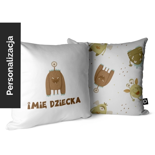Poduszka dla dzieci MONSTER PARTY wzór D190 z imieniem | brązowy potworek 