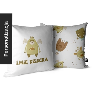 Poduszka dla dzieci MONSTER PARTY wzór D190 z imieniem | zielony potworek